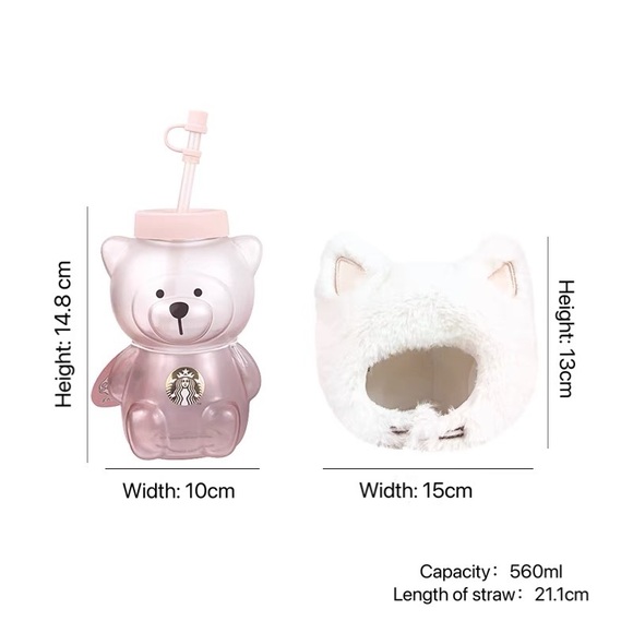 Starbucks Sakura Fuzzy Cat/ Bear Hat Cold Bottle - Picture 8 of 9